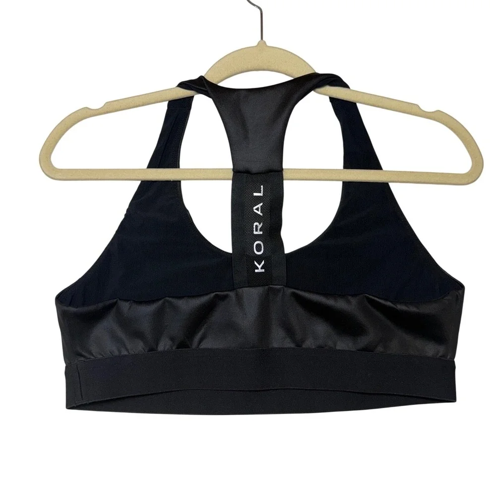 Koral Black Lustrous Racerback Sports‎ Bra Mesh Detail Activewear Womens